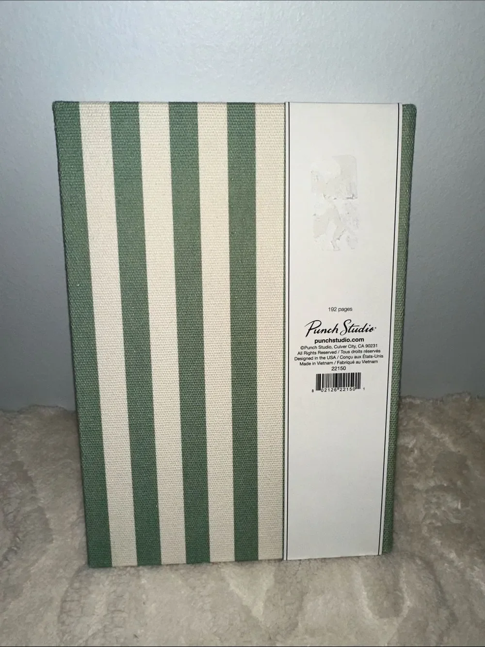 PS White Green Stripes Embroidered Pink Floral hard cover lined pages journal